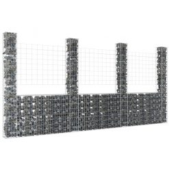 Gabion košara U-oblike s 4 stebri železo 380x20x200 cm