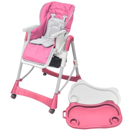 Luksuzni stolček za hranjenje z nastavljivo višino roza barve