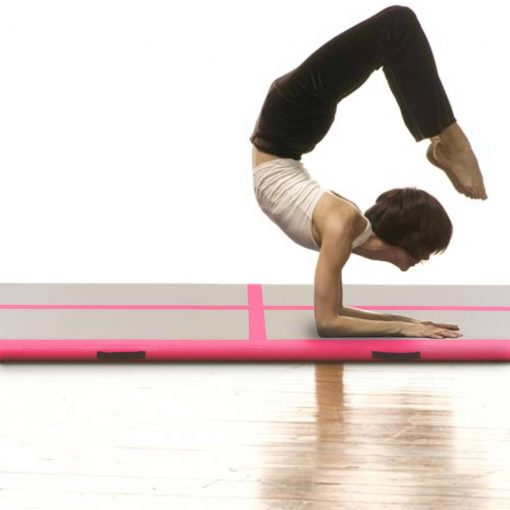 Napihljiva gimnastična podloga s tlačilko 300x100x10 cm roza