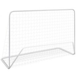 Nogometni gol z mrežo jeklo 182x61x122 cm bel