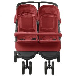 Otroški voziček za dvojčke rdeč jeklen