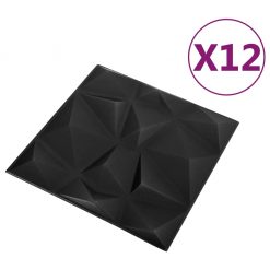 3D stenski paneli 12 kosov 50x50 cm diamantno črni 3 m²