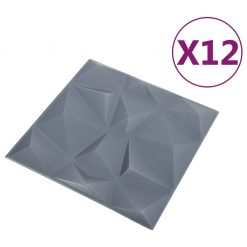 3D stenski paneli 12 kosov 50x50 cm diamantno sivi 3 m²