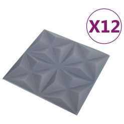 3D stenski paneli 12 kosov 50x50 cm origami sivi 3 m²
