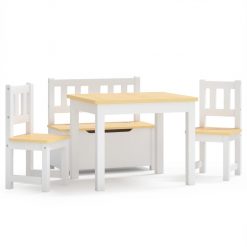 4-delni komplet otroške mize in stolov bel in bež MDF