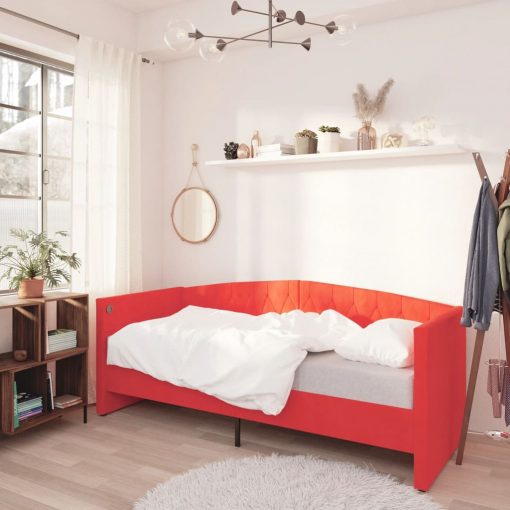 Dnevna postelja z vzmetnico USB vinsko rdeč žamet 90x200 cm