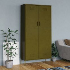 Garderobna omara olivno zelena 90x50x180 cm jeklo