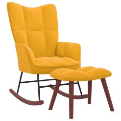 Gugalni stol s stolčkom gorčično rumen žamet