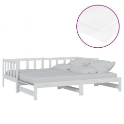 Izvlečna dnevna postelja 2x(90x200) cm bela trdna borovina