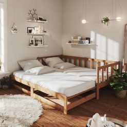 Izvlečna dnevna postelja 2x(90x200) cm medeno rjava borovina