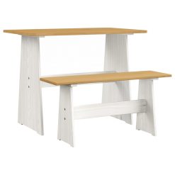 Jedilna miza s klopjo medeno rjava in bela trdna borovina