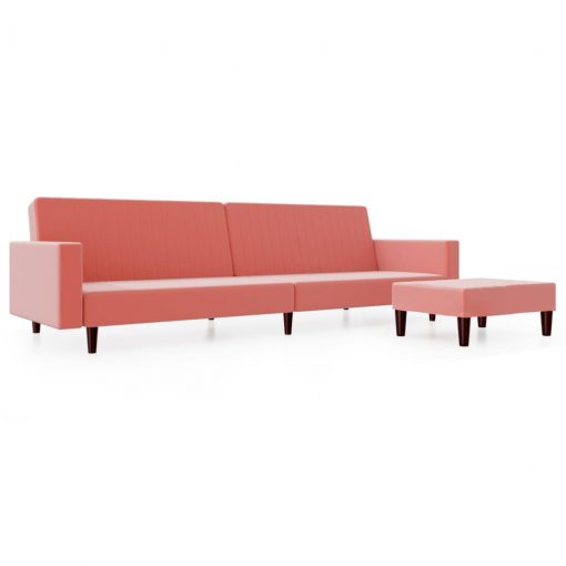 Kavč dvosed z ležiščem in stolčkom roza žamet