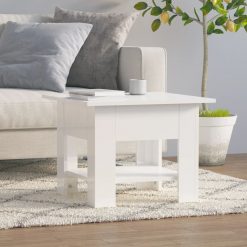 Klubska mizica visok sijaj bela 55x55x42 cm iverna plošča