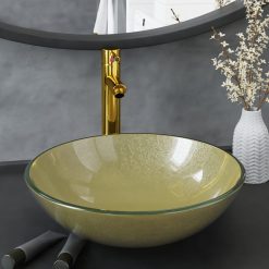 Kopalniški umivalnik s pipo in potisnim odtokom zlato steklo