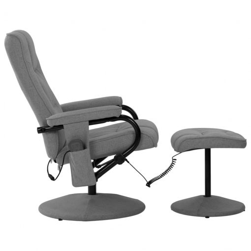 Masažni fotelj s stolčkom za noge svetlo sivo blago