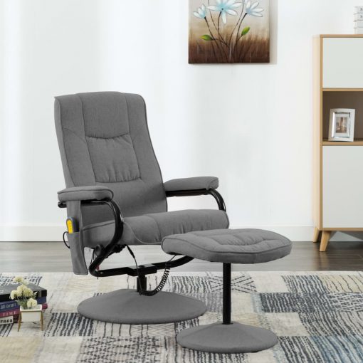 Masažni fotelj s stolčkom za noge svetlo sivo blago