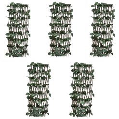 Mrežasta ograja iz vrbe 5 kosov z umetnimi listi 180x60 cm