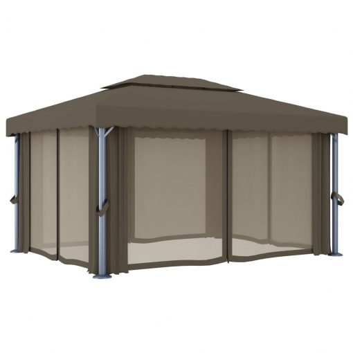 Paviljon z zaveso 4x3 m taupe aluminij