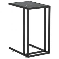 Računalniška stranska mizica črn marmor 50x35x65 cm steklo