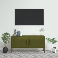 TV omarica olivno zelena 105x35x50 cm jeklo