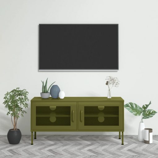 TV omarica olivno zelena 105x35x50 cm jeklo