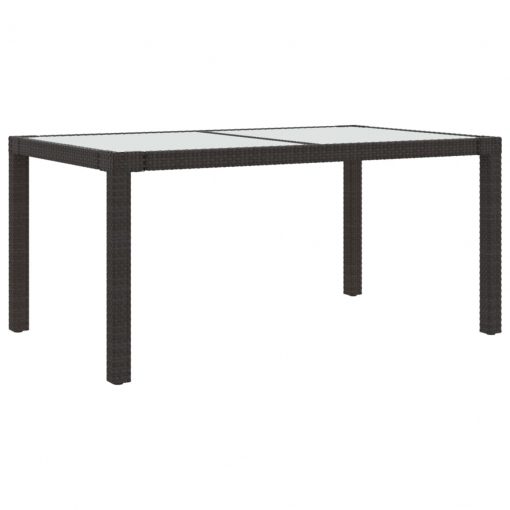 Vrtna miza 150x90x75 cm kaljeno steklo in poli ratan rjava