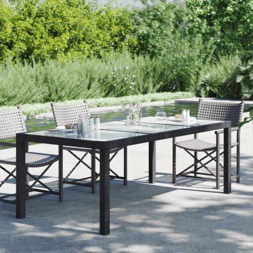 Vrtna miza črna 190x90x75 cm kaljeno steklo in poli ratan