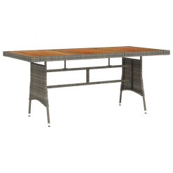 Vrtna miza siva 160x70x72 cm poli ratan in trden akacijev les