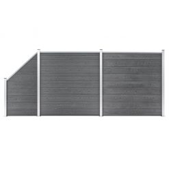 WPC ograjni paneli 2 kvadratna + 1 poševni 446x186 cm sivi