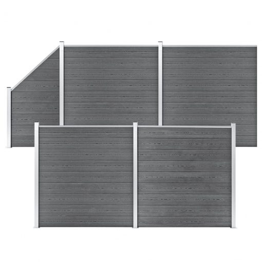 WPC ograjni paneli 4 kvadratni + 1 poševni 792x186 cm sivi