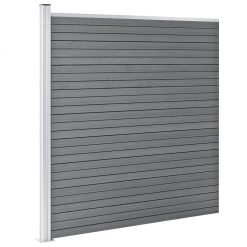 WPC ograjni paneli 7 kvadratnih + 1 poševni 1311x186 cm sivi