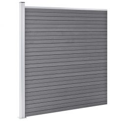 WPC ograjni paneli 9 kvadratnih + 1 poševni 1657x186 cm sivi