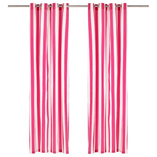 Zavese s kovinskimi obročki 2 kosa blago 140x225 cm roza črte