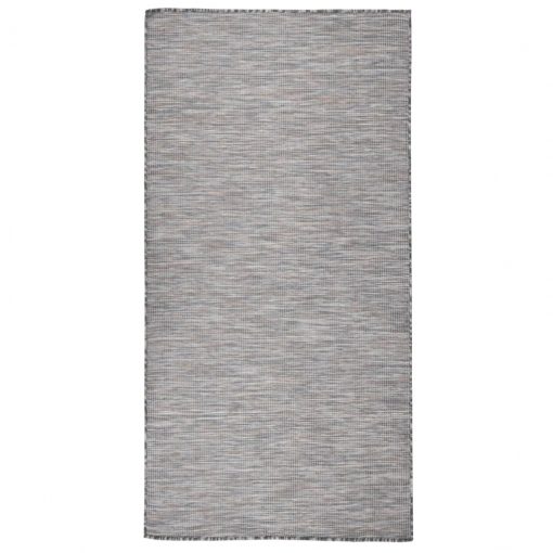 Zunanja preproga ploščato tkanje 100x200 cm rjava in črna