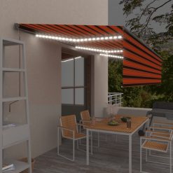 Avtomatska tenda s senčilom LED + senzor 6x3 m oranžna in rjava