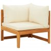 Kotni kavč s kremno belimi blazinami trden akacijev les