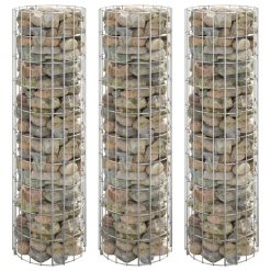 Okrogle visoke grede gabion 3 kosi pocinkano jeklo Ø30x100 cm