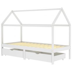 Otroški posteljni okvir s predali bela trdna borovina 90x200 cm
