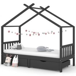 Otroški posteljni okvir s predali temno siva borovina 90x200 cm