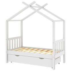 Otroški posteljni okvir s predalom bela trdna borovina 70x140cm