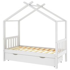 Otroški posteljni okvir s predalom bela trdna borovina 80x160cm