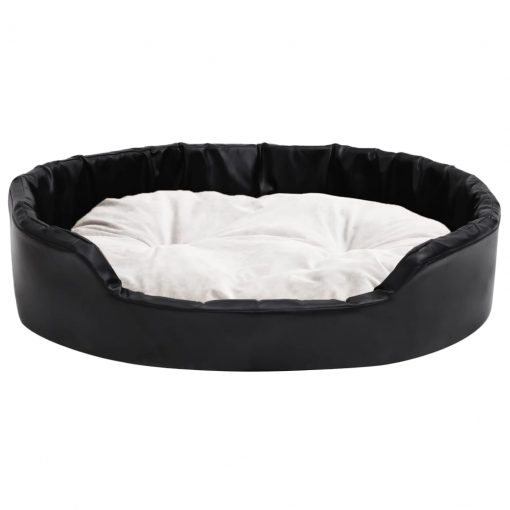 Pasja postelja črna in bež 90x79x20 cm pliš in umetno usnje