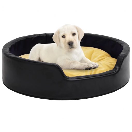 Pasja postelja črna in rumena 79x70x19 cm pliš in umetno usnje