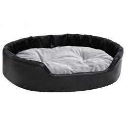 Pasja postelja črna in siva 90x79x20 cm pliš in umetno usnje