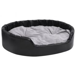 Pasja postelja črna in siva 99x89x21 cm pliš in umetno usnje