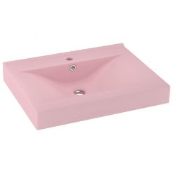 Razkošen umivalnik z luknjo mat roza 60x46 cm keramičen
