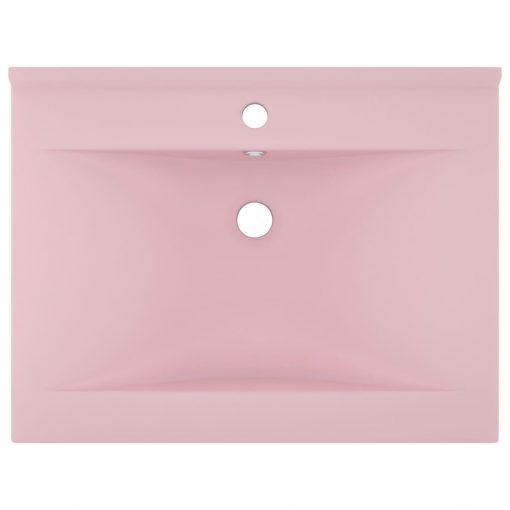 Razkošen umivalnik z luknjo mat roza 60x46 cm keramičen