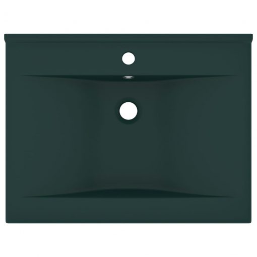 Razkošen umivalnik z luknjo mat temno zelen 60x46 cm keramičen