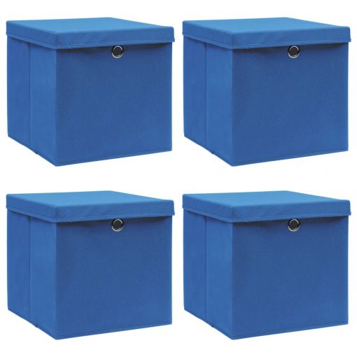 Škatle za shranjevanje s pokrovi 4 kosi modre 32x32x32 cm blago