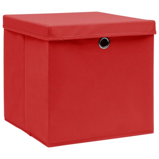 Škatle za shranjevanje s pokrovi x 10 rdeče 32x32x32 cm blago